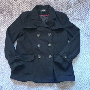 Forever 21 Wool Blend Double-Breasted Black Peacoat size Large